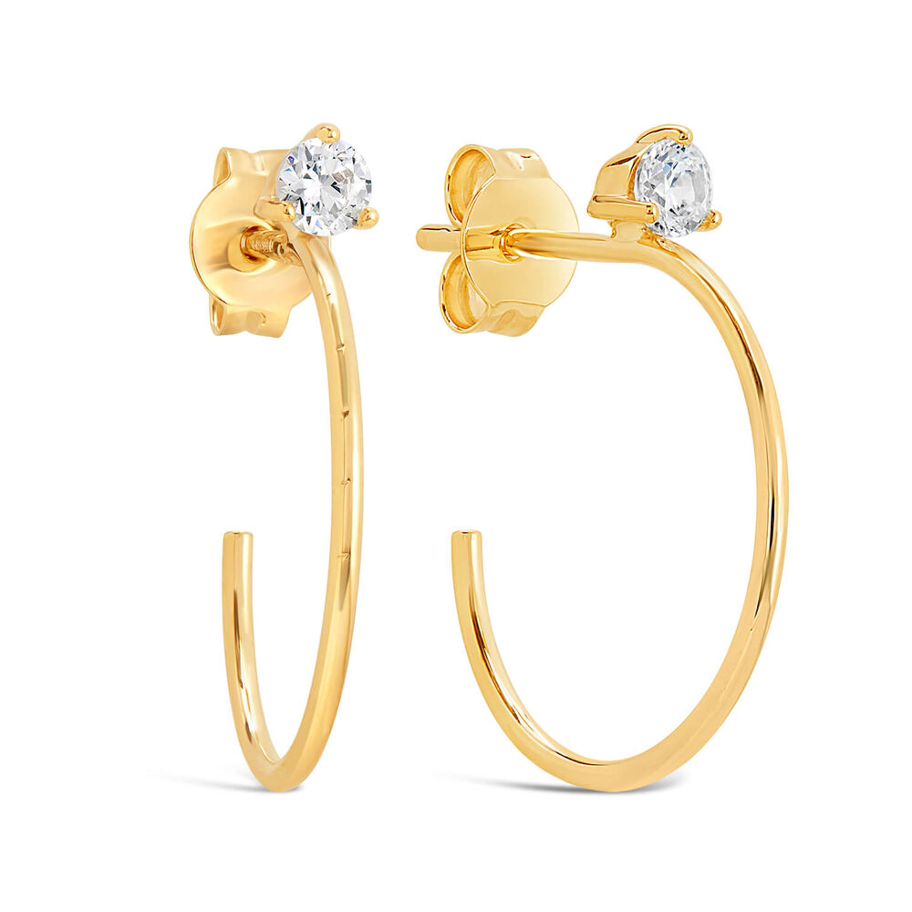 9ct Yellow Gold 15mm Half Hoop Cubic Zirconia Earrings image number 1