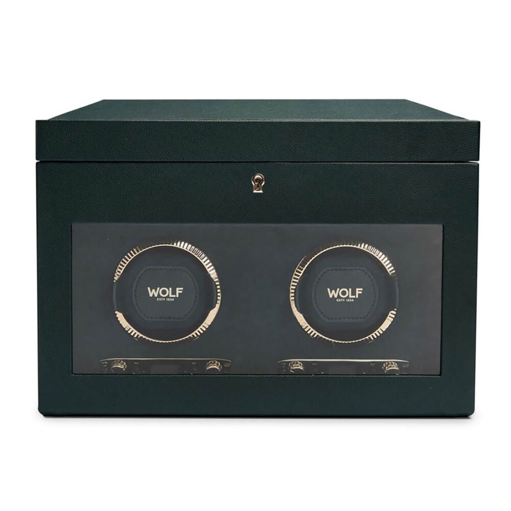 WOLF British Racing Green Double Watch Winder With Storage