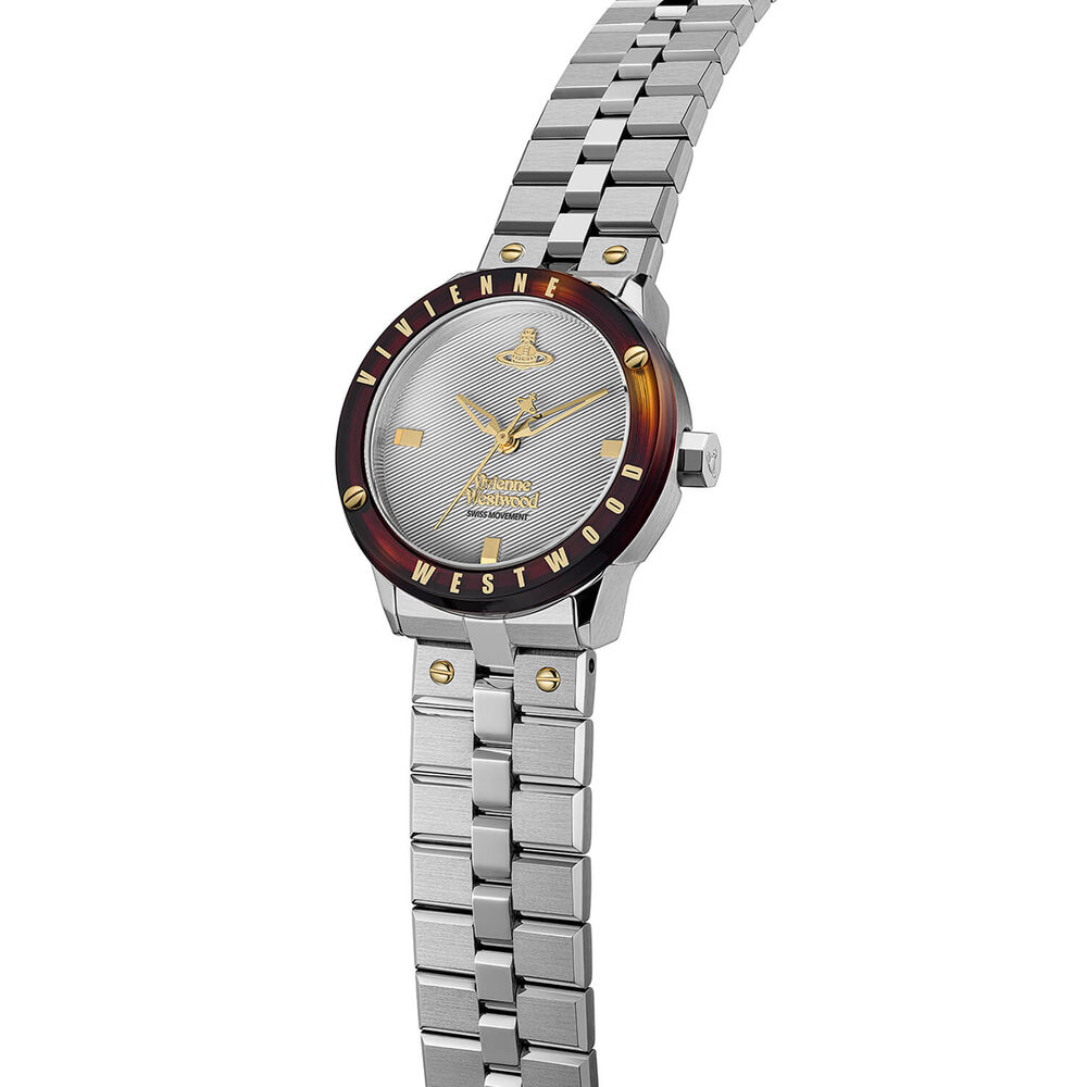 Vivienne Westwood Trellick 30mm Silver Dial Tortoiseshell Bezel Steel Bracelet Watch