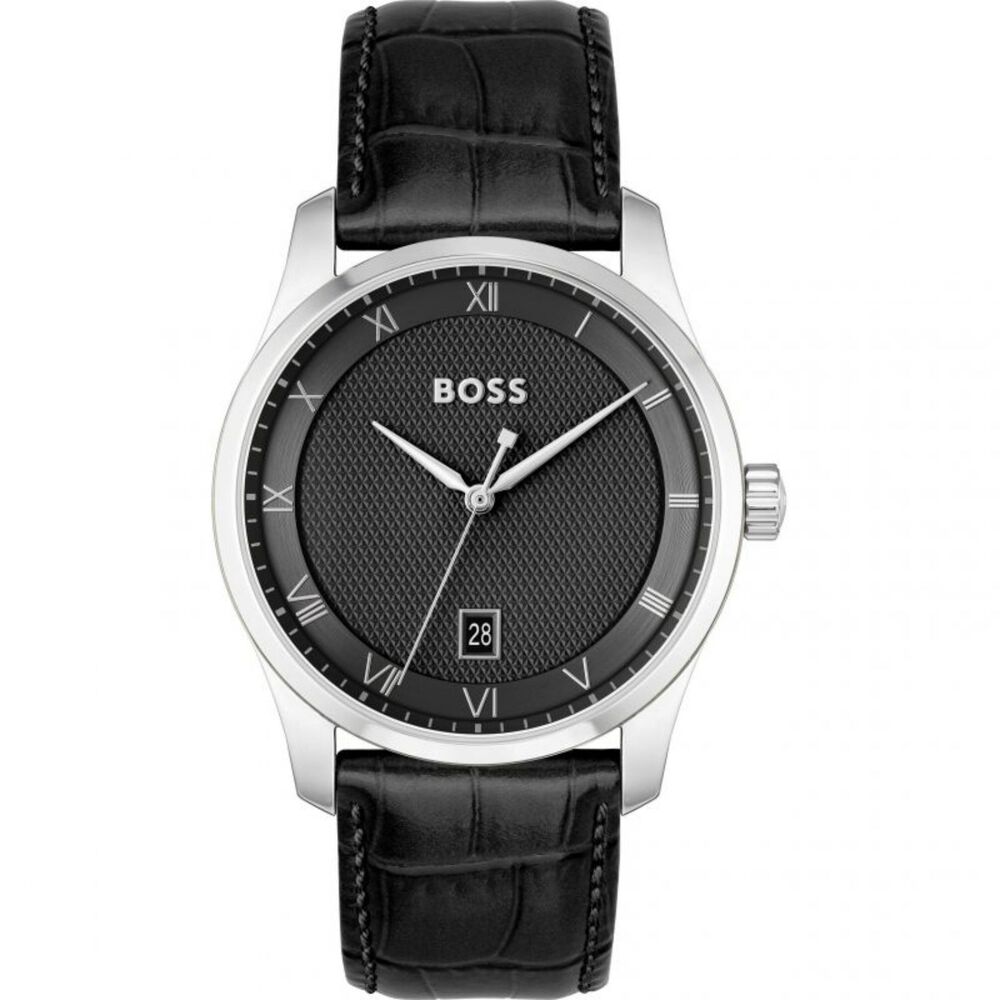 BOSS Principle 41mm Black Dial 3 Hands Black Strap Watch