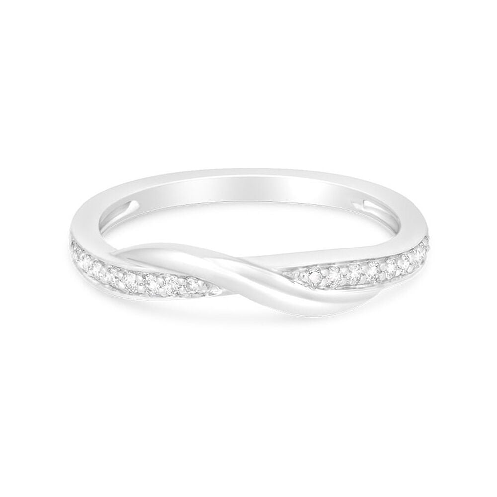 9ct White Gold 0.10ct Diamond Crossover Band Wedding Ring