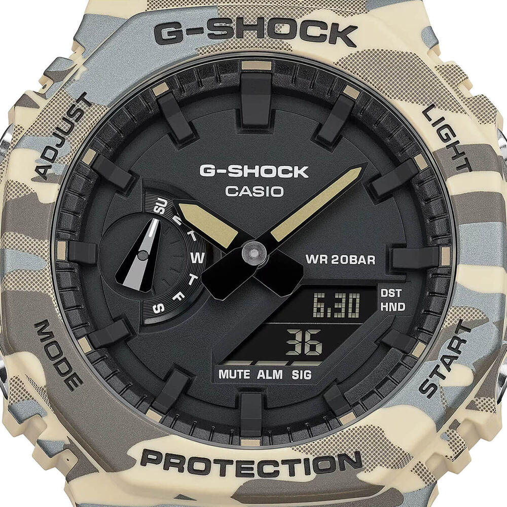 G-SHOCK Classic GA-2100 Series 48.5mm Black Dial Beige & Gray Camouflage Resin Strap Watch