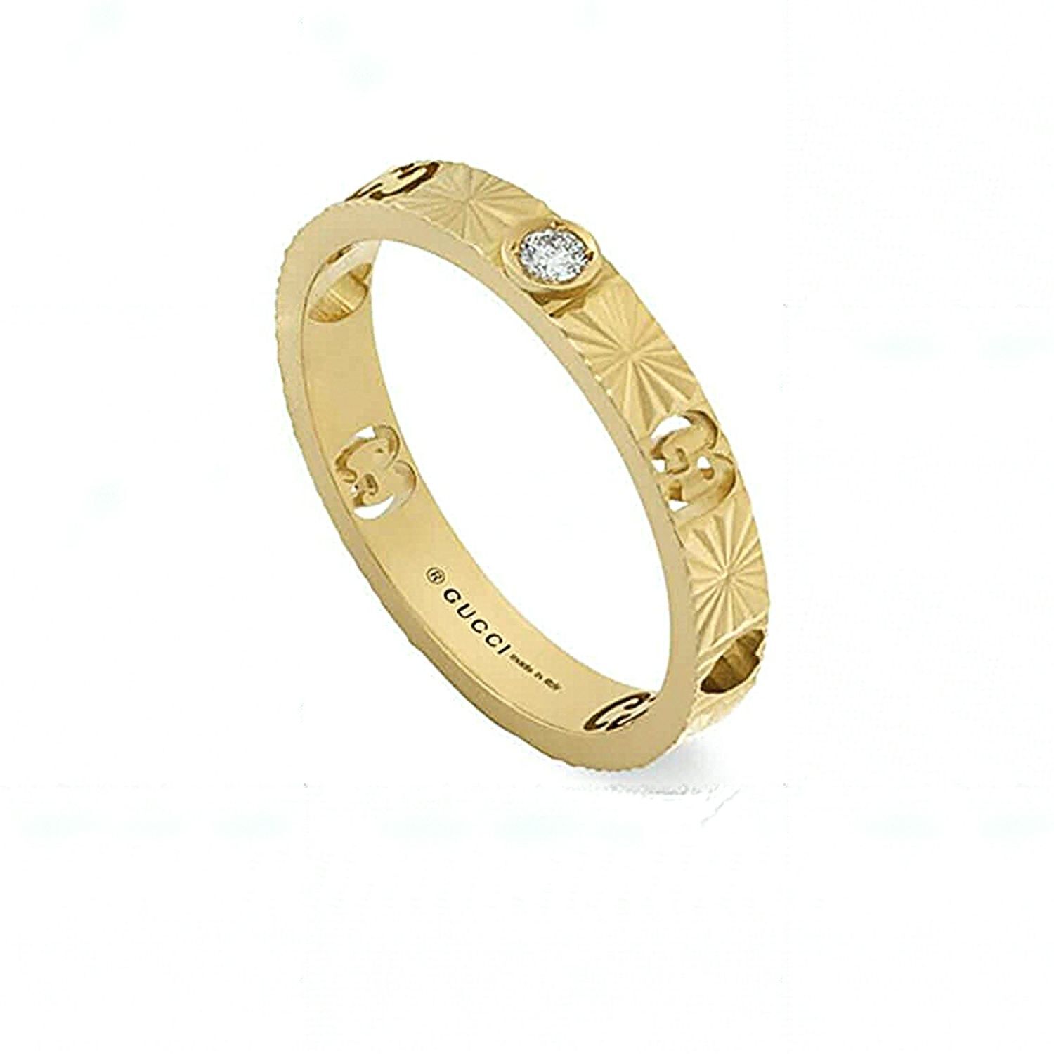 Gucci Icon 3mm Yellow Gold Diamond Stone Ring UK Size O P