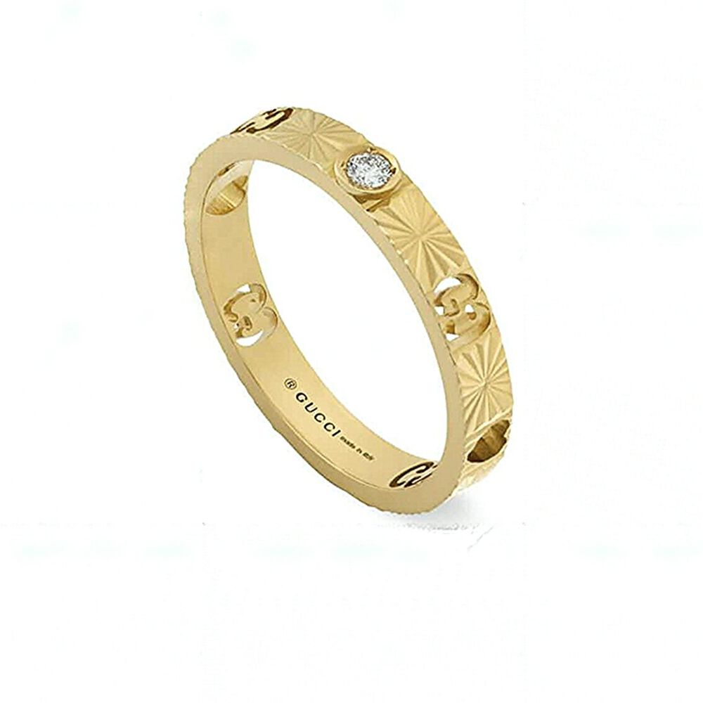 Gucci Icon 3mm Yellow Gold Diamond Stone Ring (Size 15) image number 0