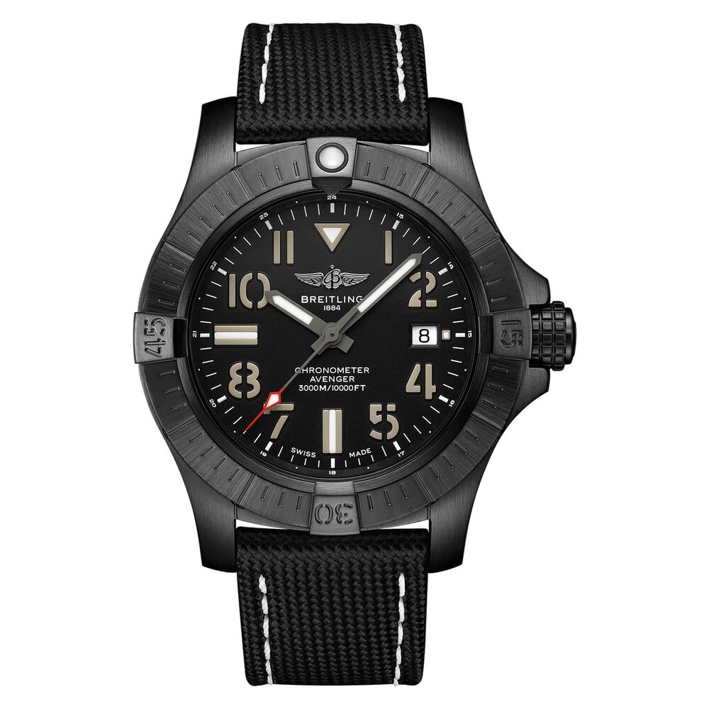 Breitling Avenger 45mm Seawolf Black Titanium Case Black Strap Watch