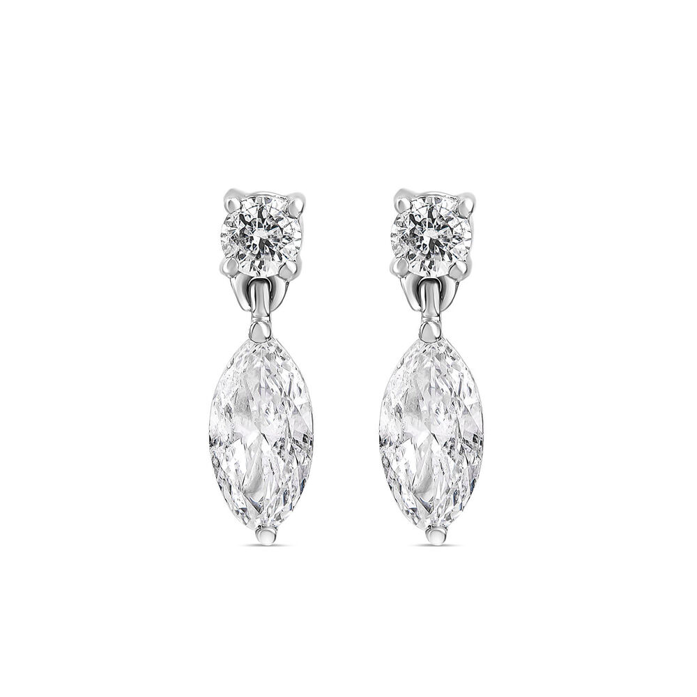 Born Classic 9ct White Gold Lab Grown 0.50ct Marquise & Round Diamond Drop Earrings image number 0