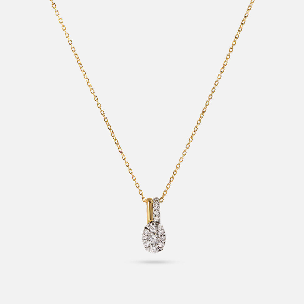 9ct Yellow & White Gold 0.24ct Oval Pave Diamond Two Bar Top Pendant