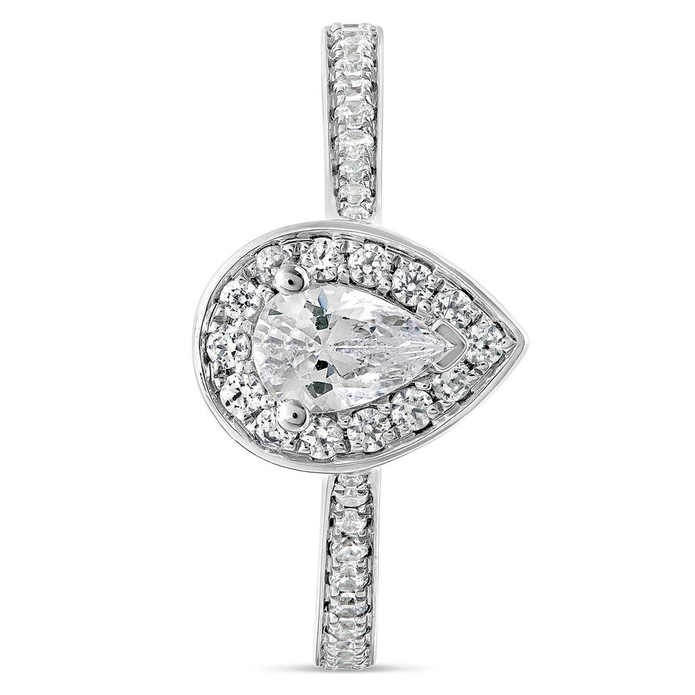 18ct White Gold Pear 0.60ct Diamond Halo and Shoulders Ring