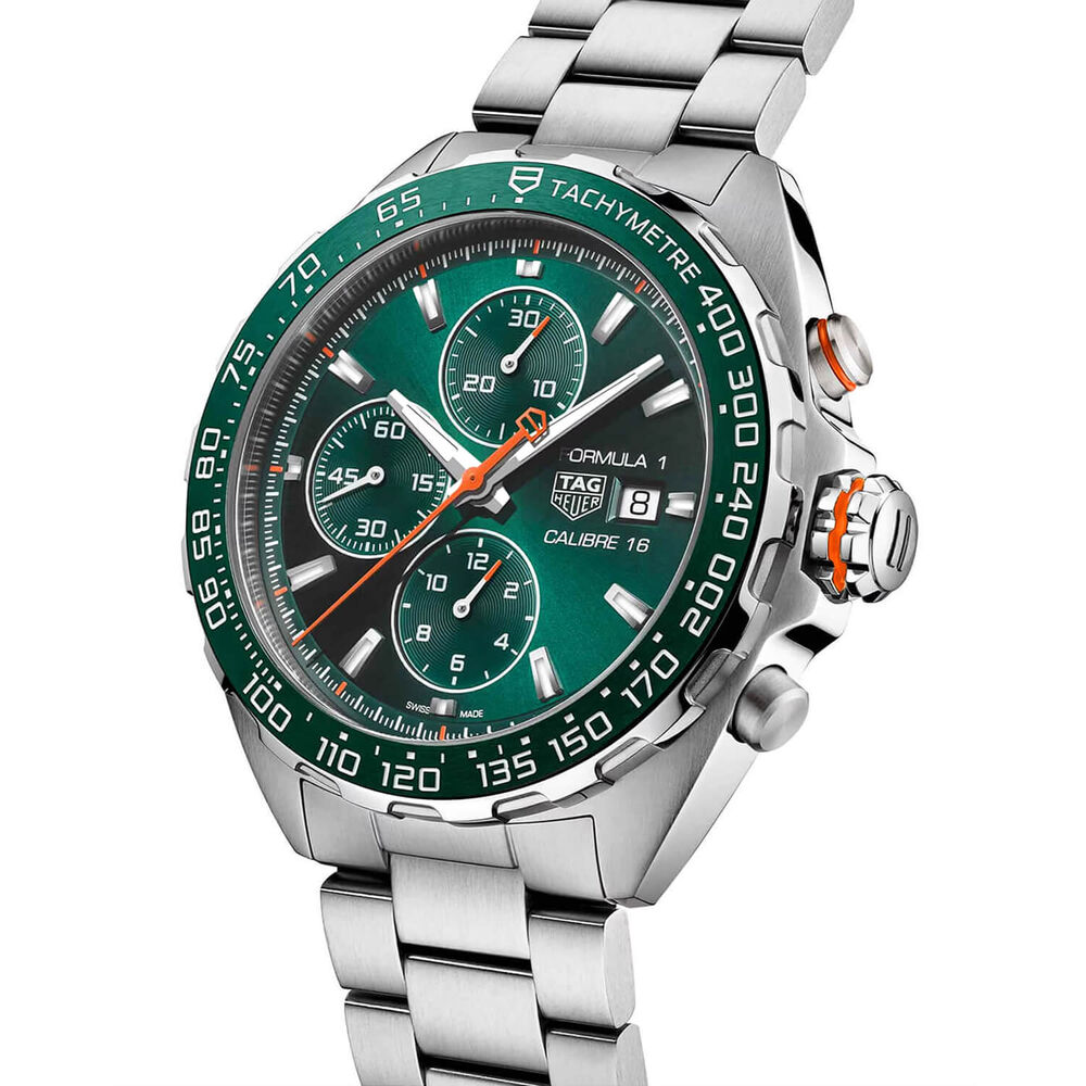 TAG Heuer Formula 1 Chronograph 44mm Green Dial Steel Bracelet Watch image number 1