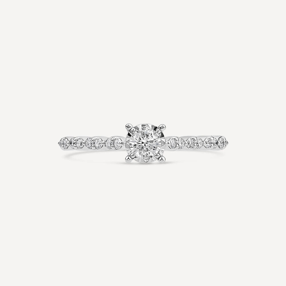18ct White Gold Illusion Solitaire Vintage 0.37ct Diamond Shoulders Ring image number 1