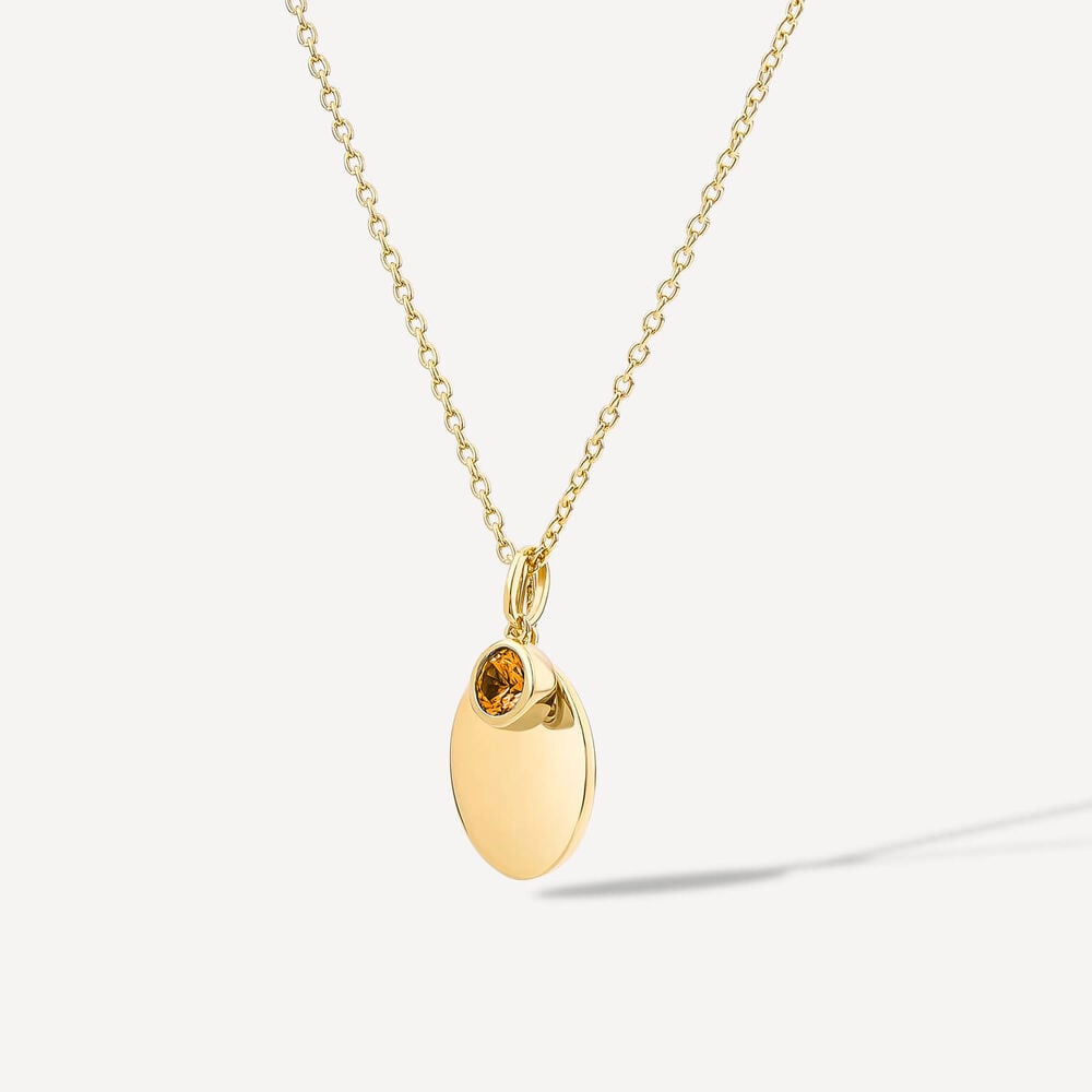 Yellow Gold Plated Vermeil Sterling Silver November Birthstone Citrine Disc Pendant