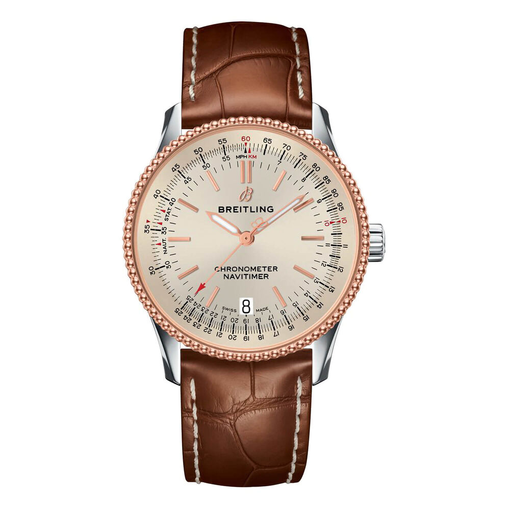 Breitling Navitimer 1 38 Silver Dial Rose Gold Index Bezel Steel Case Watch