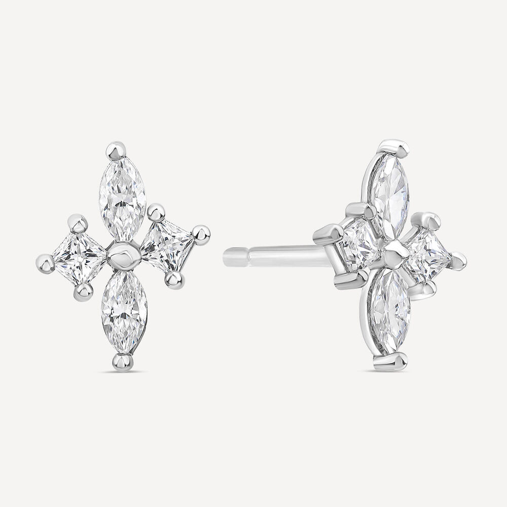 9ct White Gold Marquise & Princess Cubic Zirconia Stud Earrings