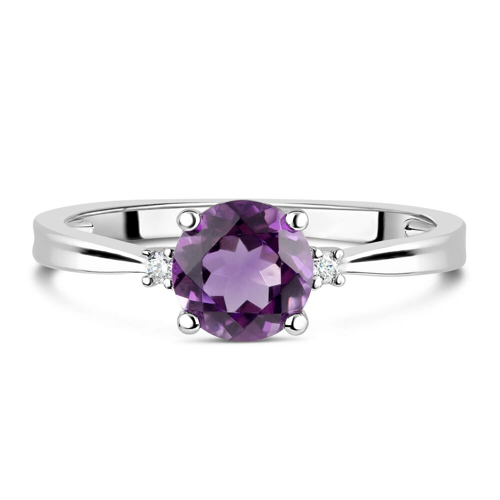 9ct White Gold Diamond and Amethyst Round Ring image number 4