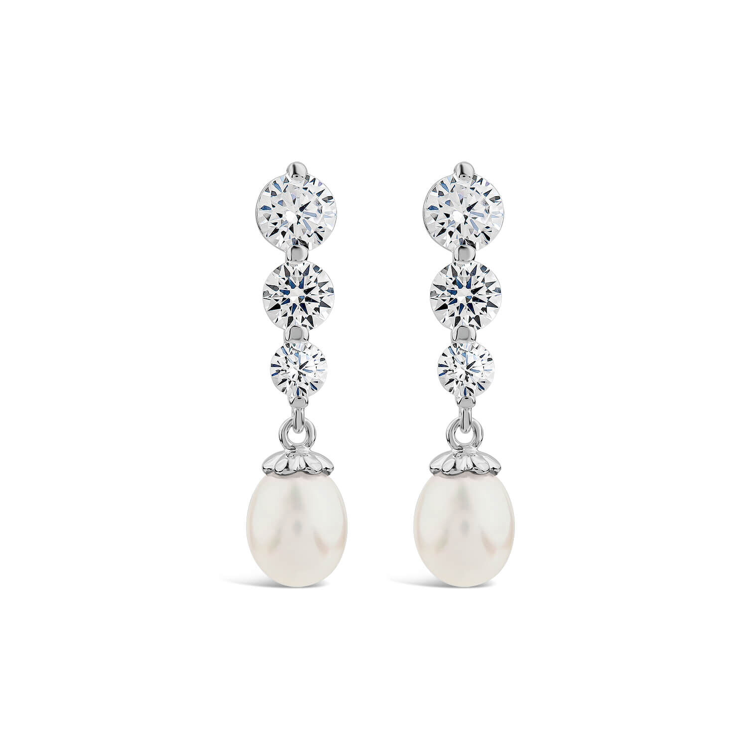 Sterling Silver 3 Cubic Zirconia Pearl Drop Earrings