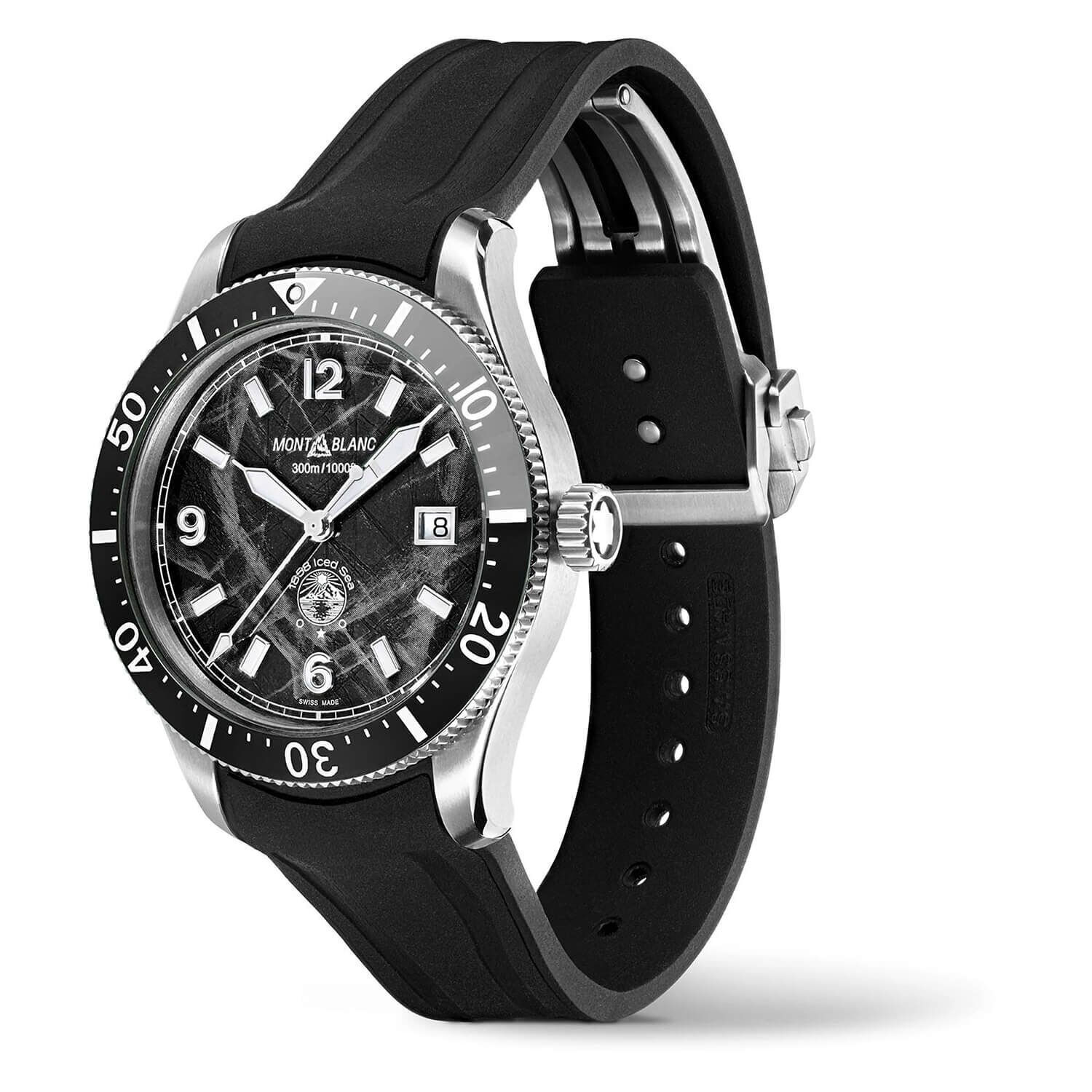 Montblanc 1858 Iced Sea Black Dial Rubber Strap Watch
