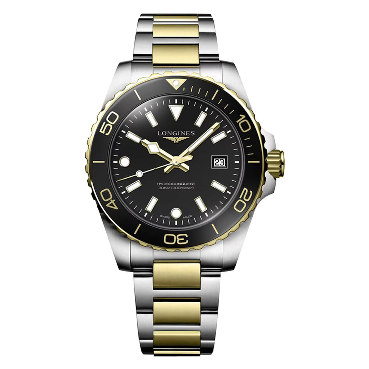 LONGINESゴールド ブラック 腕時計 Longines HydroConquest 42mm Black Dial Gold Bracelet Watch