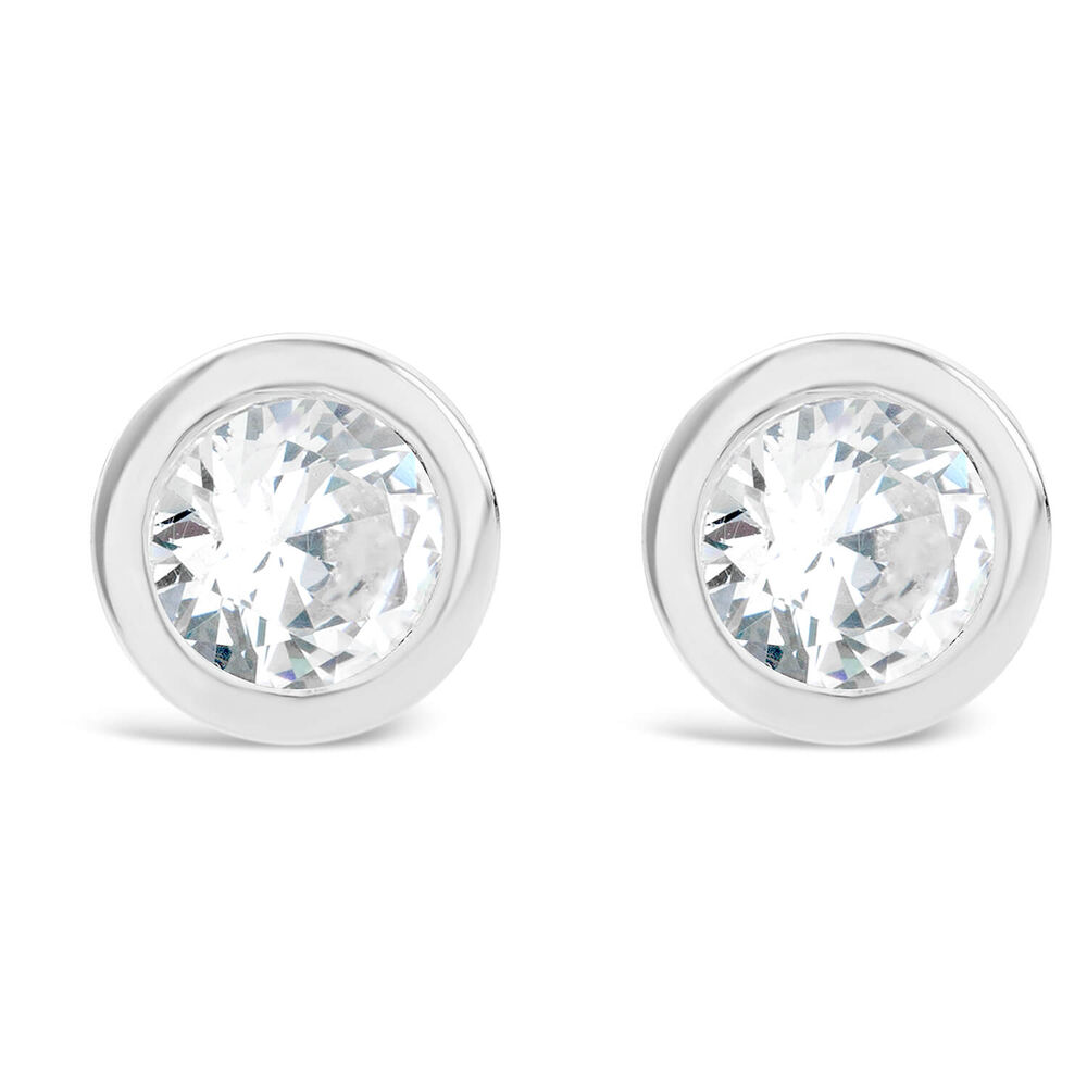 Sterling Silver Small Flat Cubic Zirconia Stud Earrings image number 0