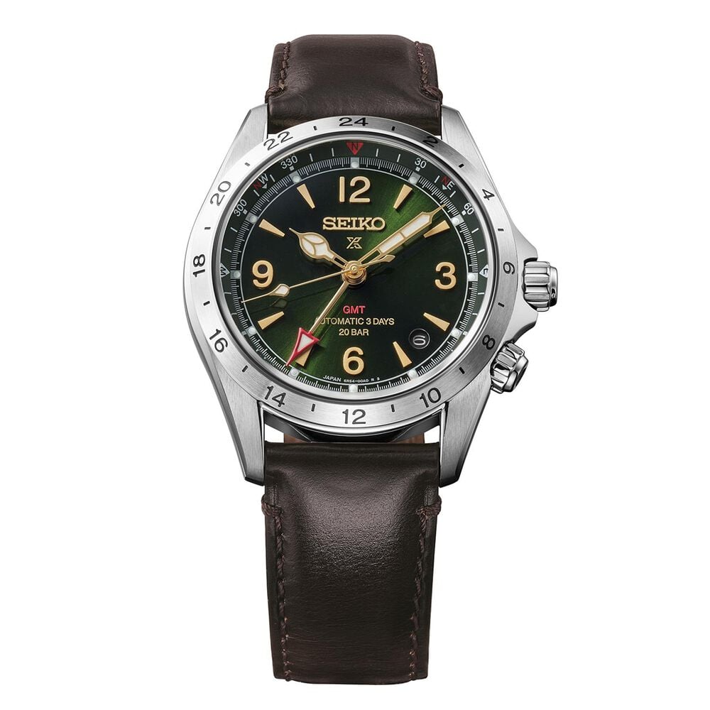 Seiko Prospex Alpinist 39.5mm Green Dial Brown Leather Strap Watch