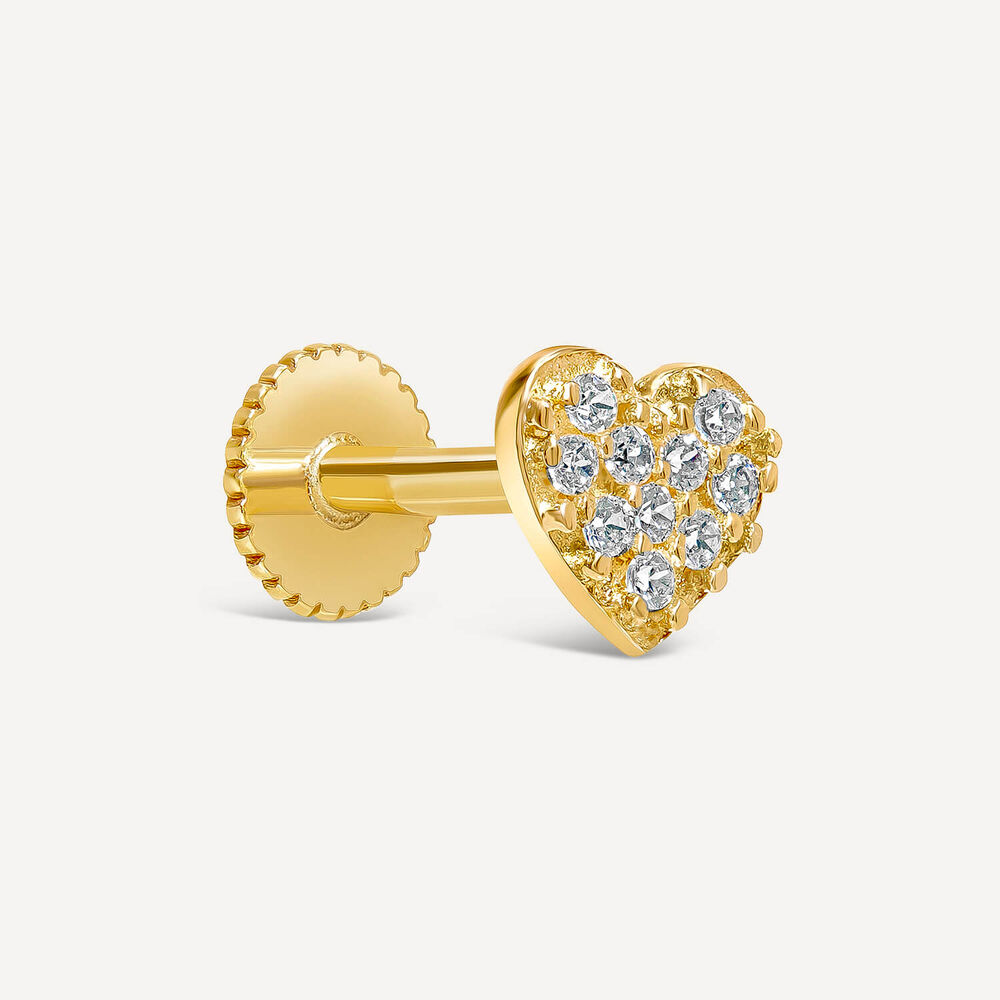 9ct Yellow Gold All Cubic Zirconia Heart Single Stud Earring