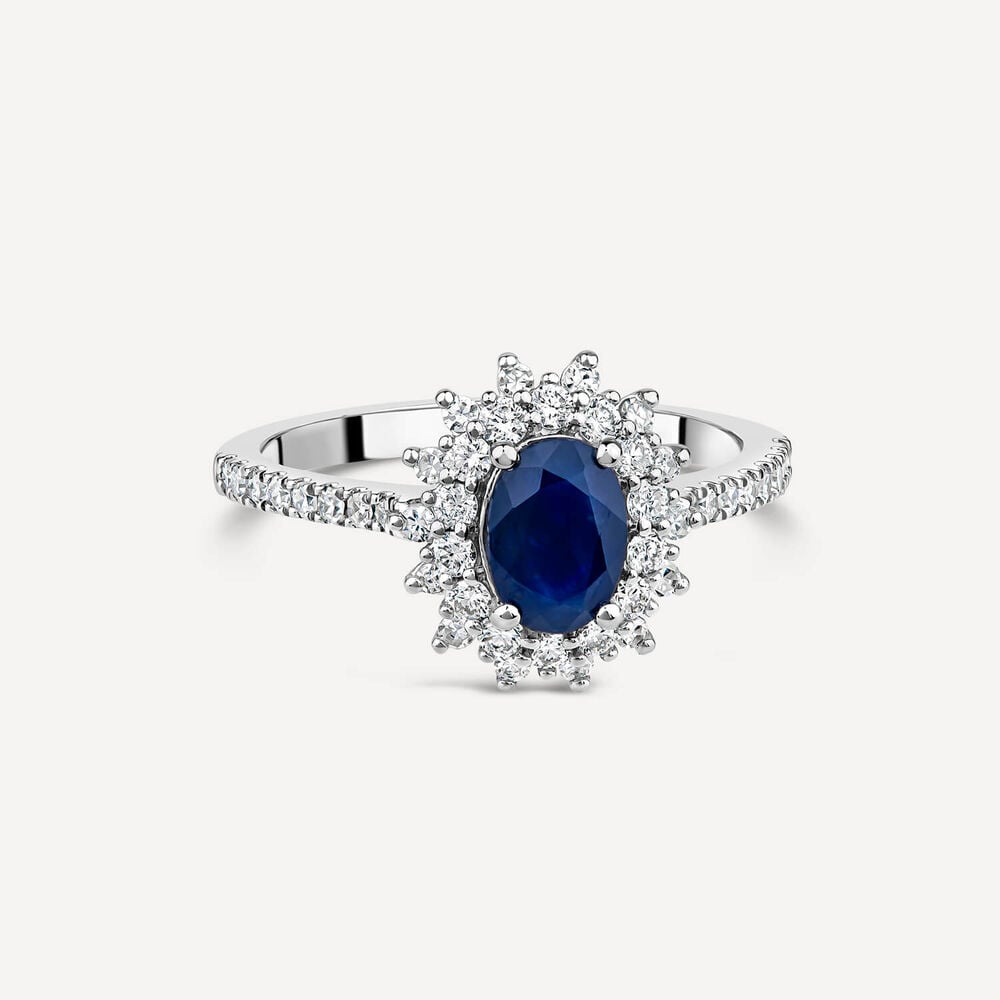 Platinum Oval Sapphire Centre 0.50ct Diamond Set Shoulders Ring image number 2