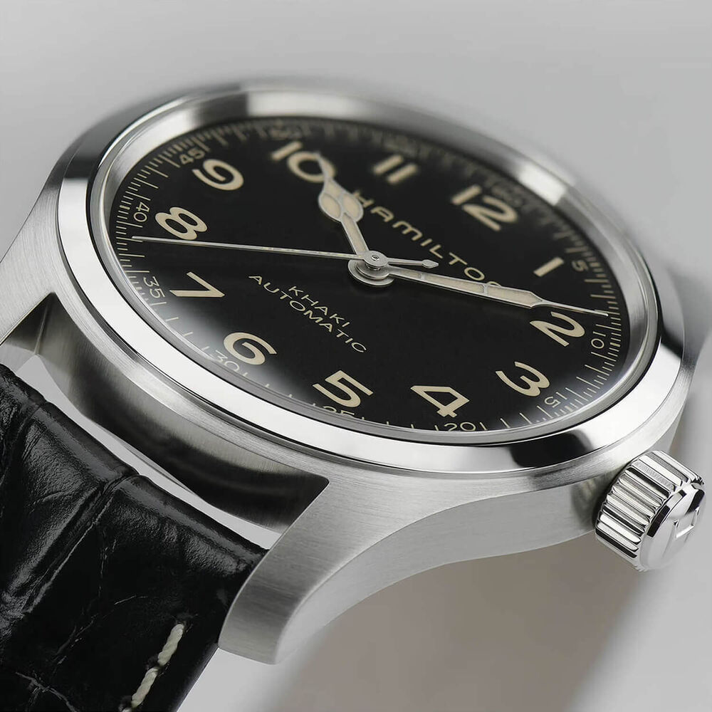 Hamilton Khaki Field Murph Auto 42mm Black Dial Leather Strap & Steel Bracelet Bundle Watch image number 3