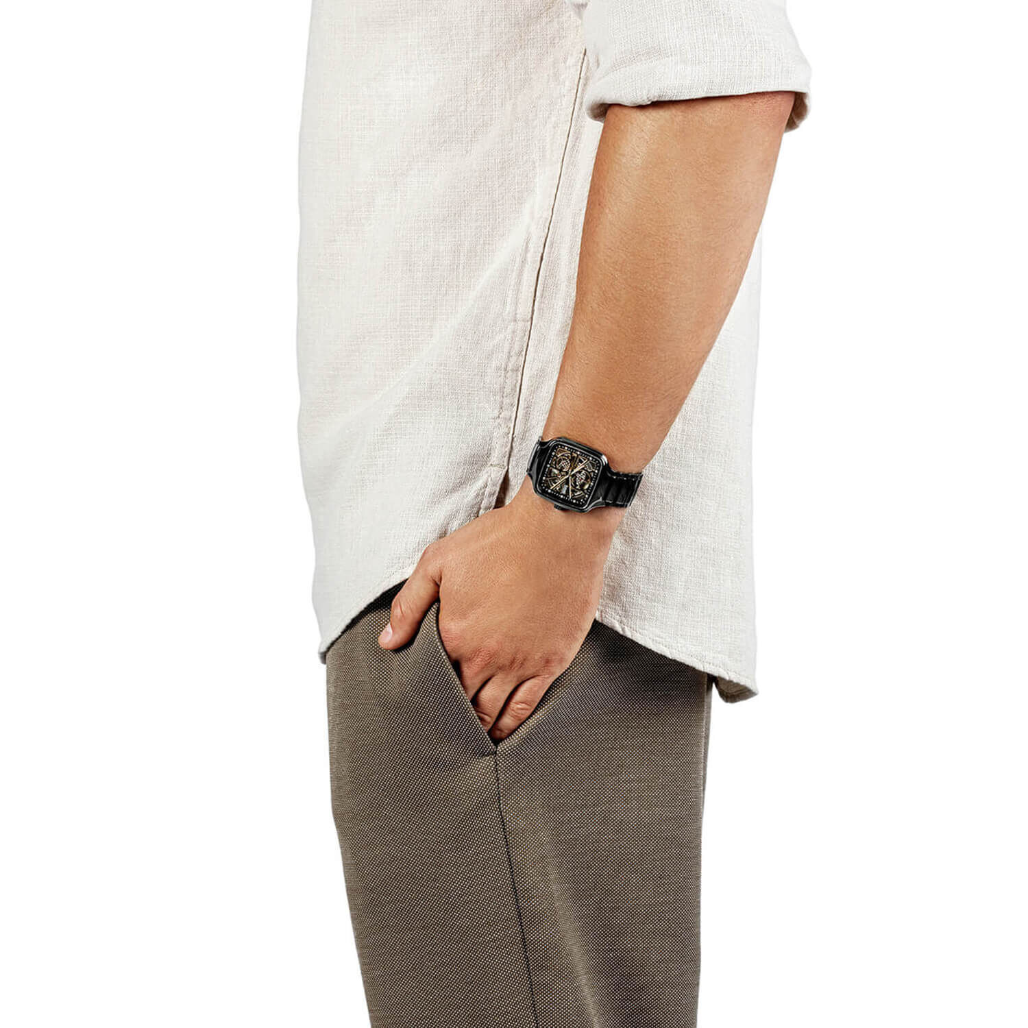 Rado True Square Automatic Open Heart 38mm Skeleton Dial Black Ceramic Bracelet Watch