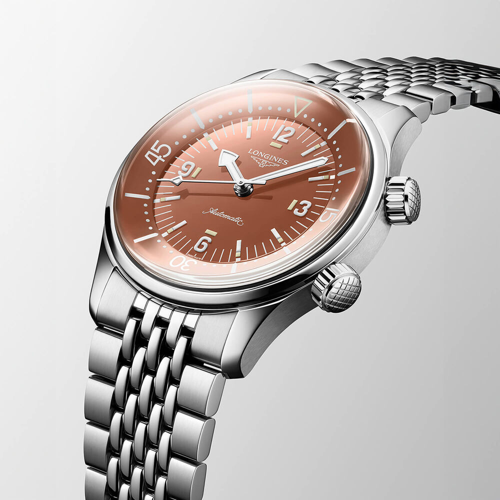 Longines Legend Diver 39mm Terracotta Dial Stainless Steel Case Bracelet Watch image number 2