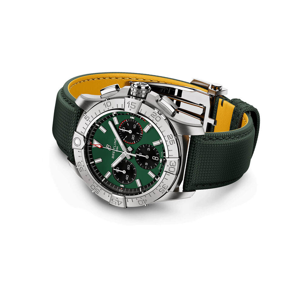 Breitling Avenger B01 Chronograph 42mm Green Dial Leather Strap Watch image number 2