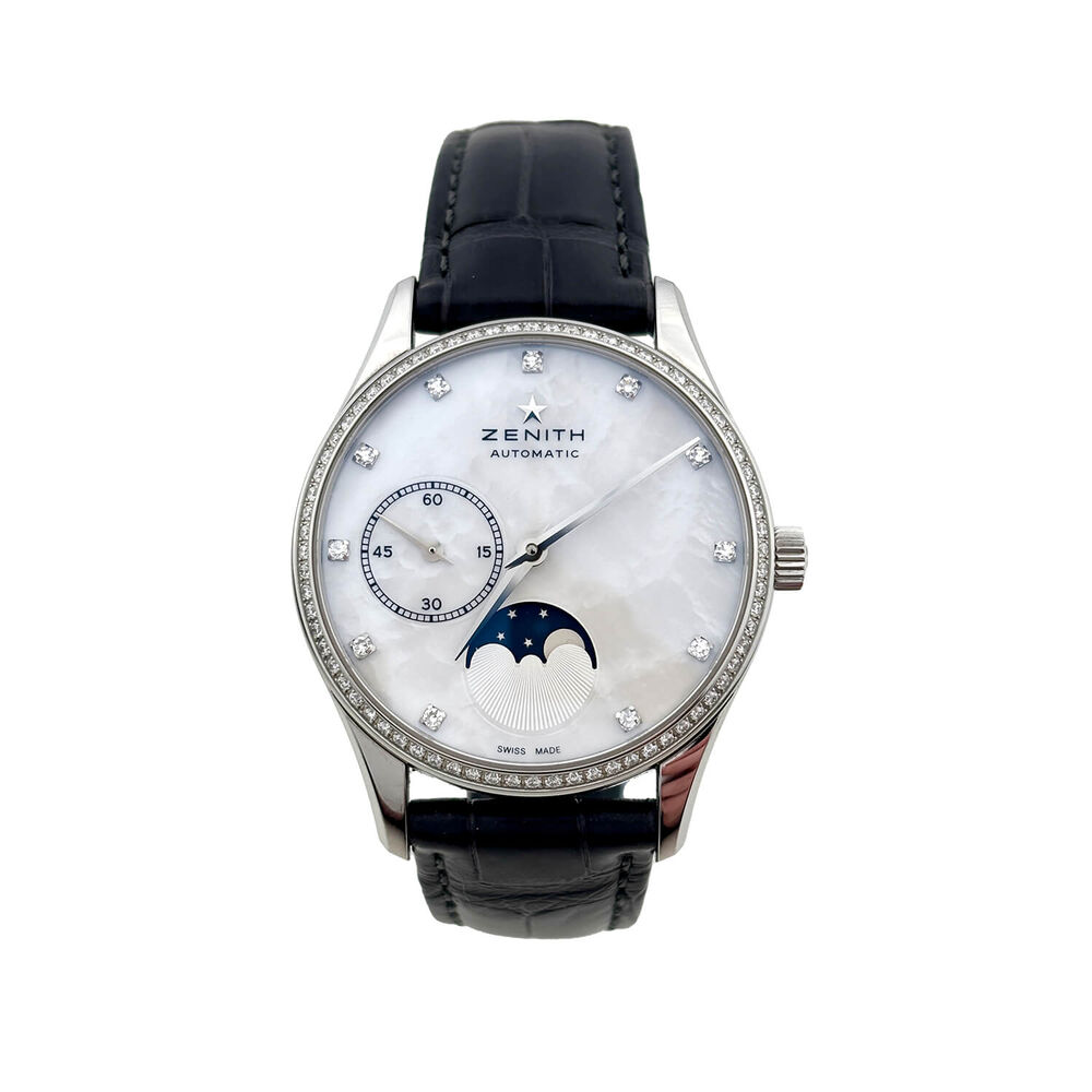 Pre-Owned Zenith Elite Ultra Thin 33mm Lady Moonphase Mother of Pearl Leather Strap Watch