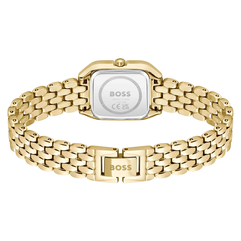 BOSS Mae Petite 22mm Square Silver Dial Gold Tone Steel Bracelet Watch image number 3