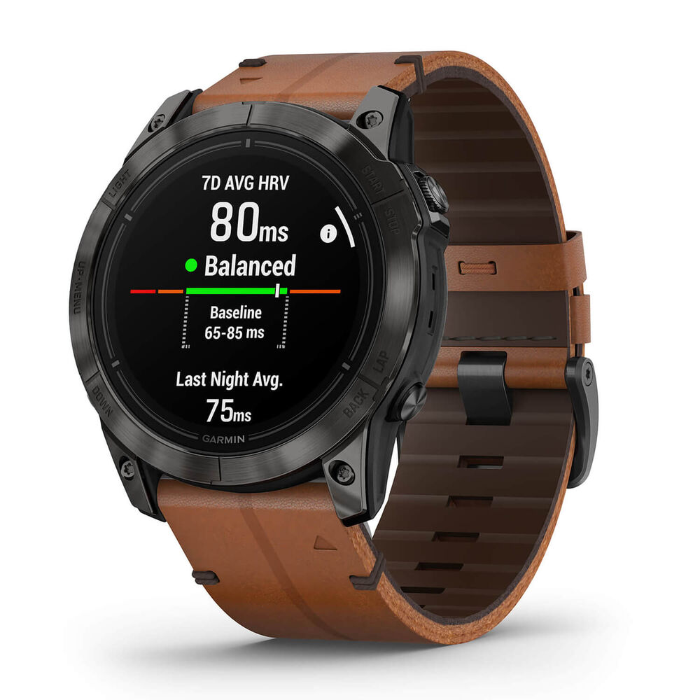 Garmin Epix Pro Gen 2 Sapphire 51mm DLC Titanium Case Brown Leather Strap Watch image number 0