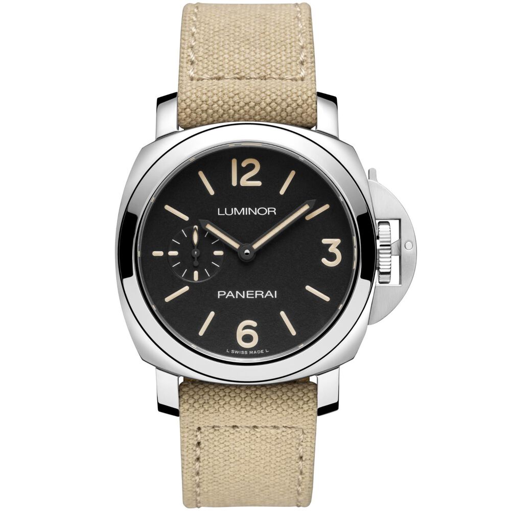 Panerai Luminor 42mm Black Dial Beige Canvas Strap Watch