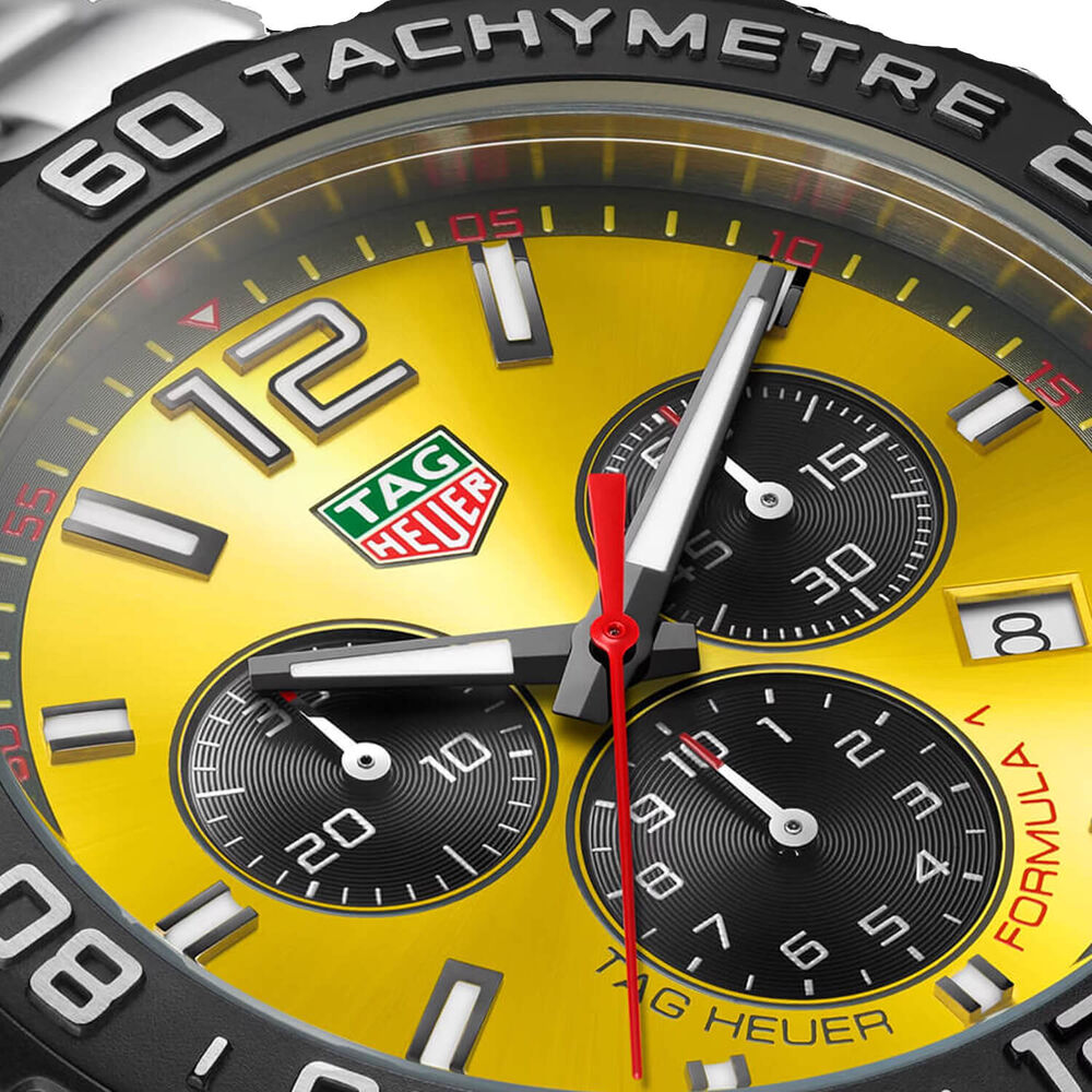 TAG Heuer Formula 1 Chronograph 43mm Yellow Dial Stainless Steel Bracelet Watch image number 2