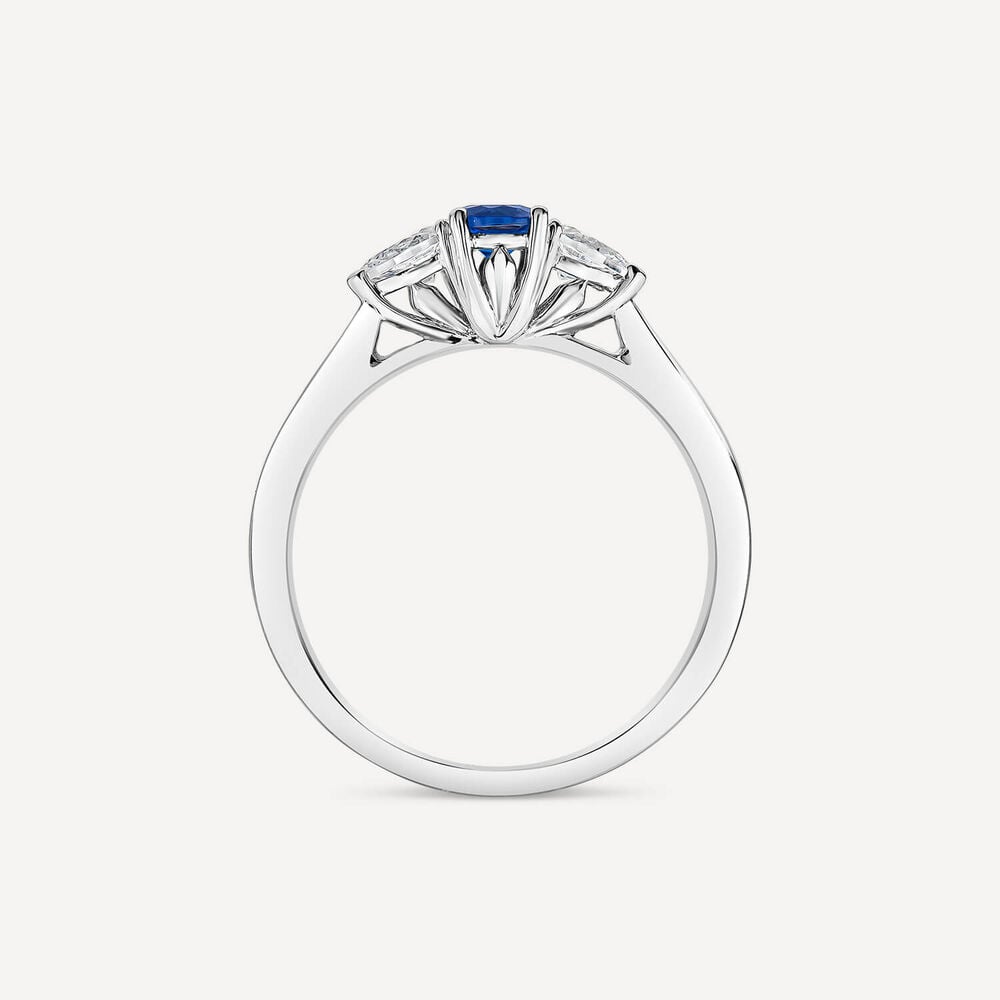 18ct White Gold Sapphire Centre & 0.50ct 3 Diamonds Tulip Setting Ring image number 3
