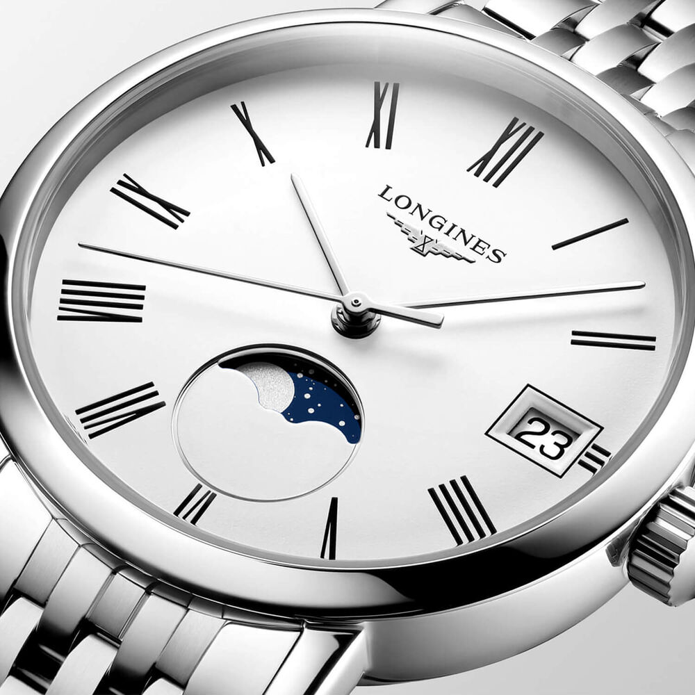 Longines Elegant 30mm White Dial Moonphase Steel Bracelet Watch image number 2