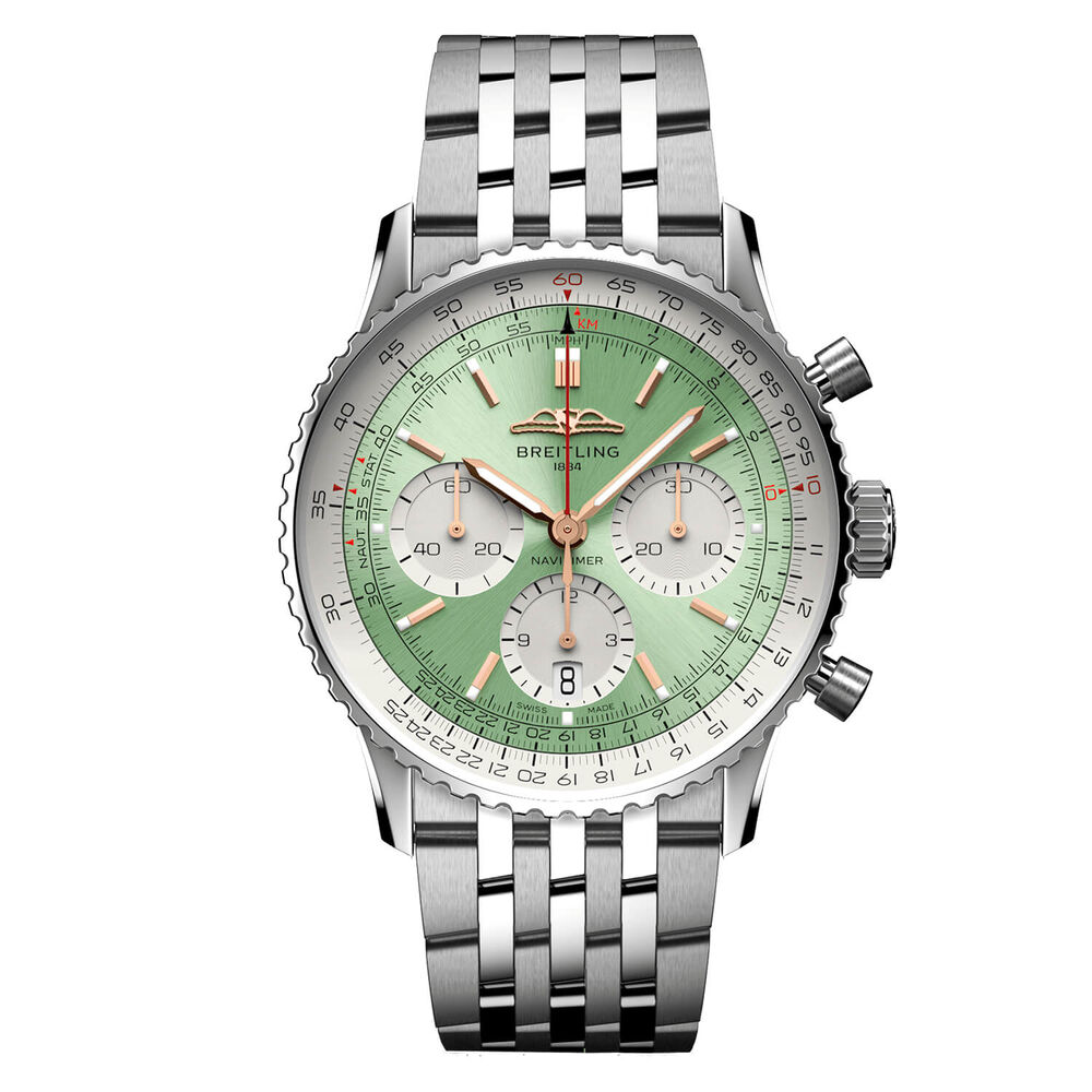 Breitling Navitimer B01 Chronograph 41 Mint Green Dial Silver Details Steel Bracelet Watch image number 0