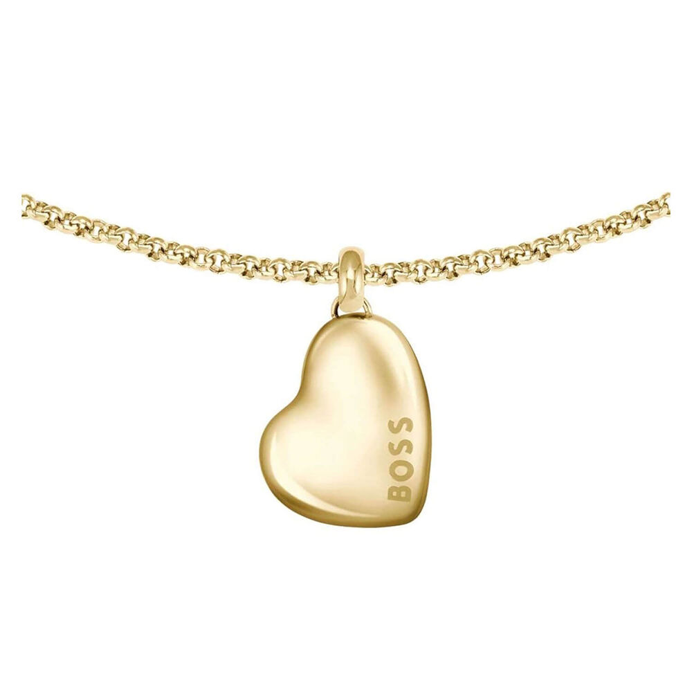 BOSS Honey Gold Toned Stainless Steel Heart Shaped Branded Pendant Bracelet image number 1