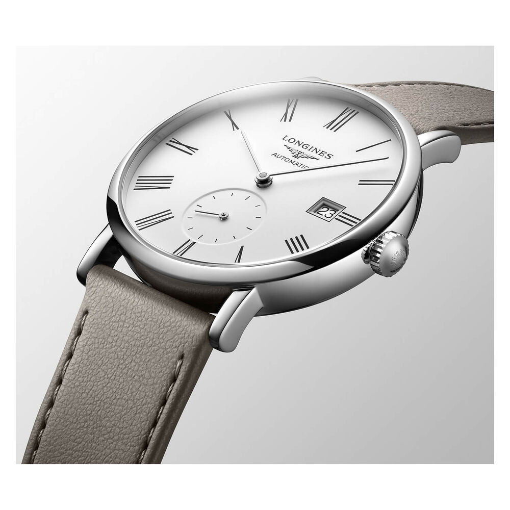 Longines Elegant 34.50mm Automatic White Dial Beige Synthetic Strap Watch image number 4