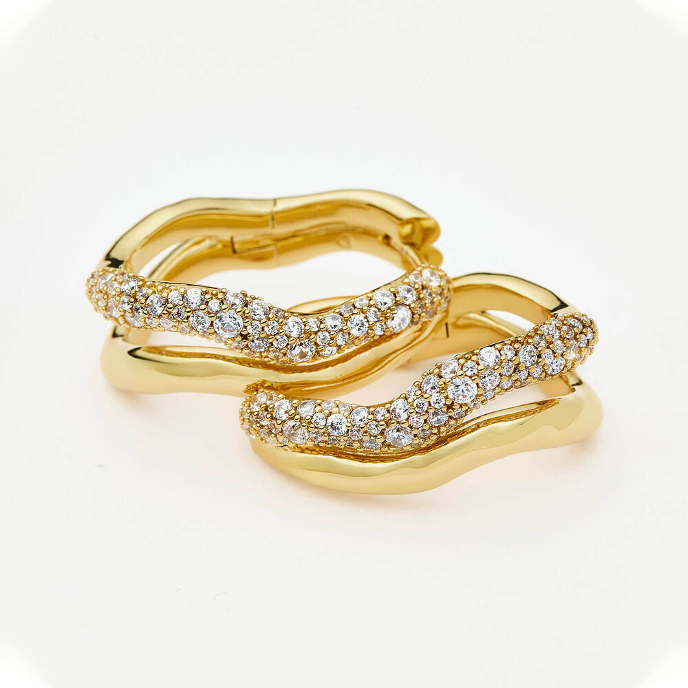 Missoma 18ct Gold Plated Brass Cubic Zirconia Molten Snow Double Medium Hoop Earrings