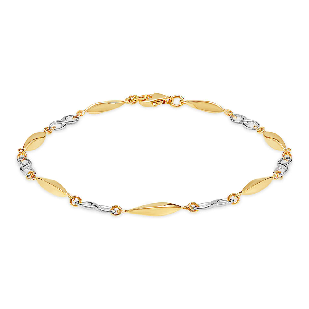 9ct Yellow & White Gold Infinity and Polished Link Bracelet image number 0