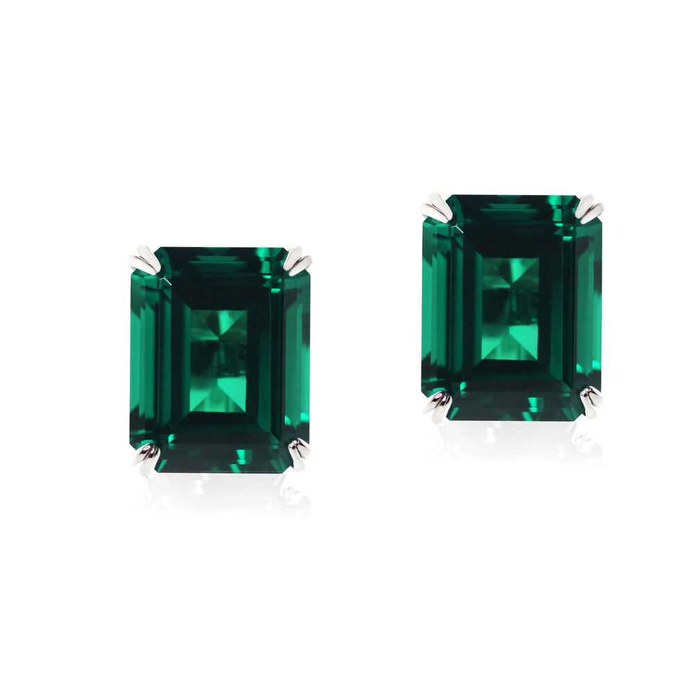 CARAT* London 9ct White Gold Emerald Cubic Zirconia Stud Earrings image number 0