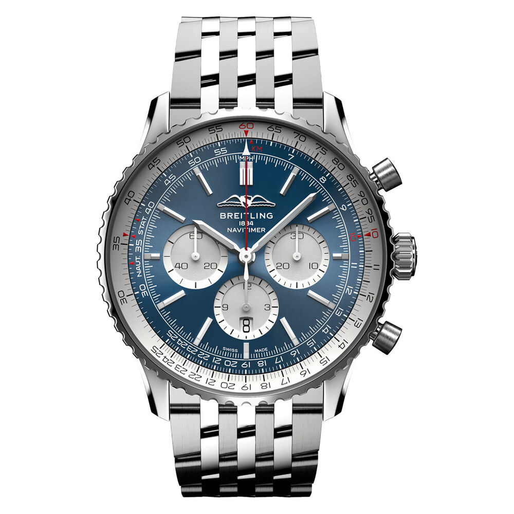 Breitling Navitimer B01 Chronograph 46 Blue Dial Silver Details Steel Bracelet Watch image number 0