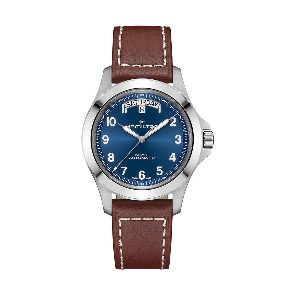 Hamilton Khaki Field King Day-Date 40mm Blue Dial Brown Leather Strap Watch