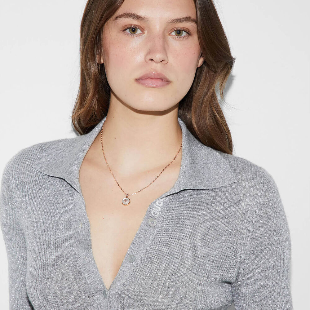 Gucci Interlocking MOP Stone Diamonds 18k Rose Gold Necklace