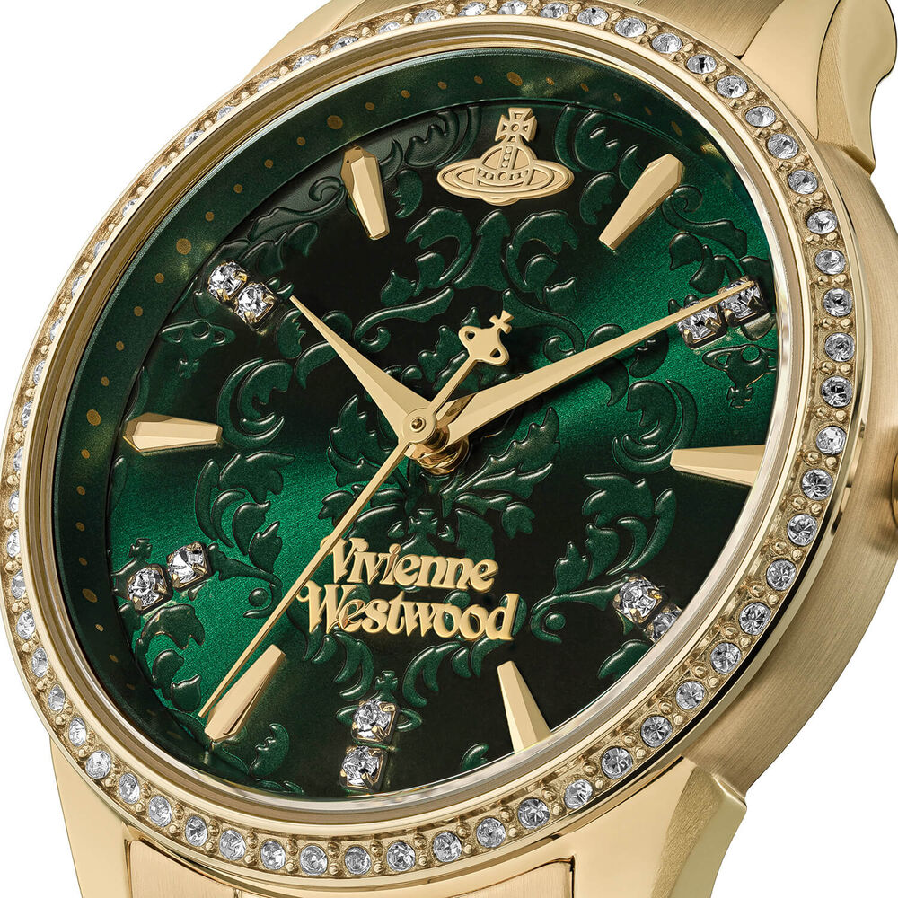 Vivienne Westwood Little Wallace 32mm Green Dial Gold Steel Bracelet Watch image number 2