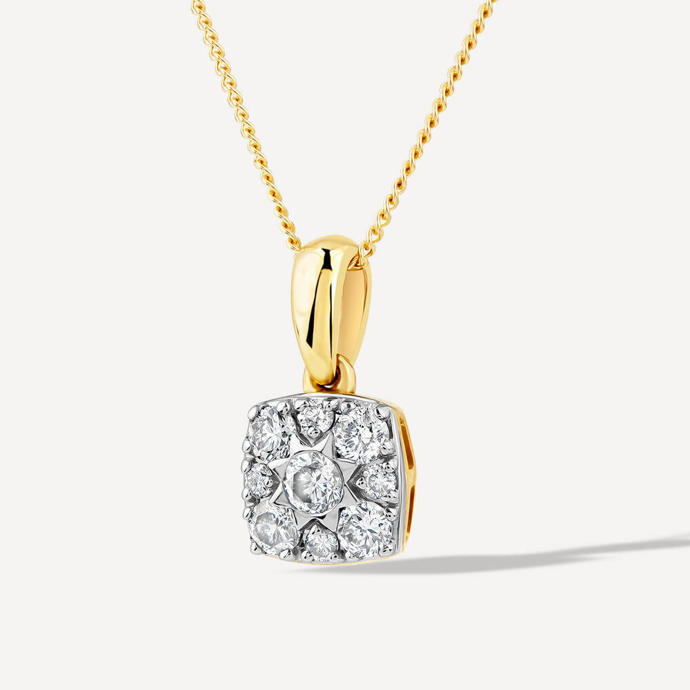 9ct Yellow Gold Square 0.25ct Diamond Cluster Pendant image number 1