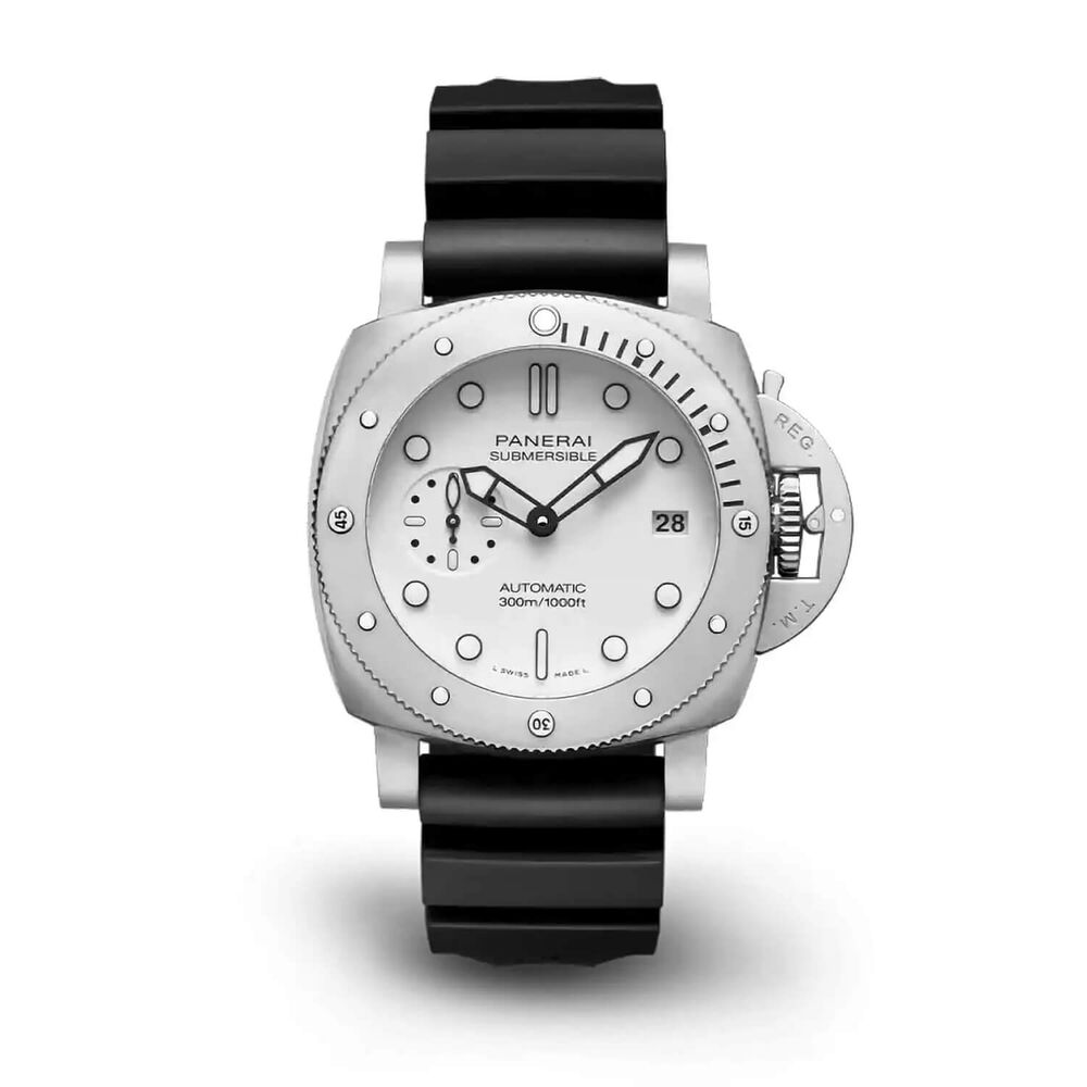 Panerai Submersible 42mm Bianco White Dial Black Strap Watch