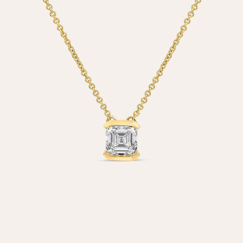 Born 1ct Classic 9ct Yellow Gold Lab Grown 1.00ct Asscher Cut Diamond Pendant