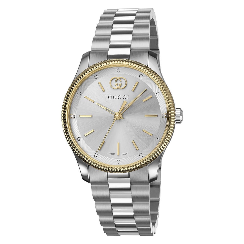 Gucci G-Timeless Quartz 29mm Silver Dial Diamond Dots Steel Bracelet Watch